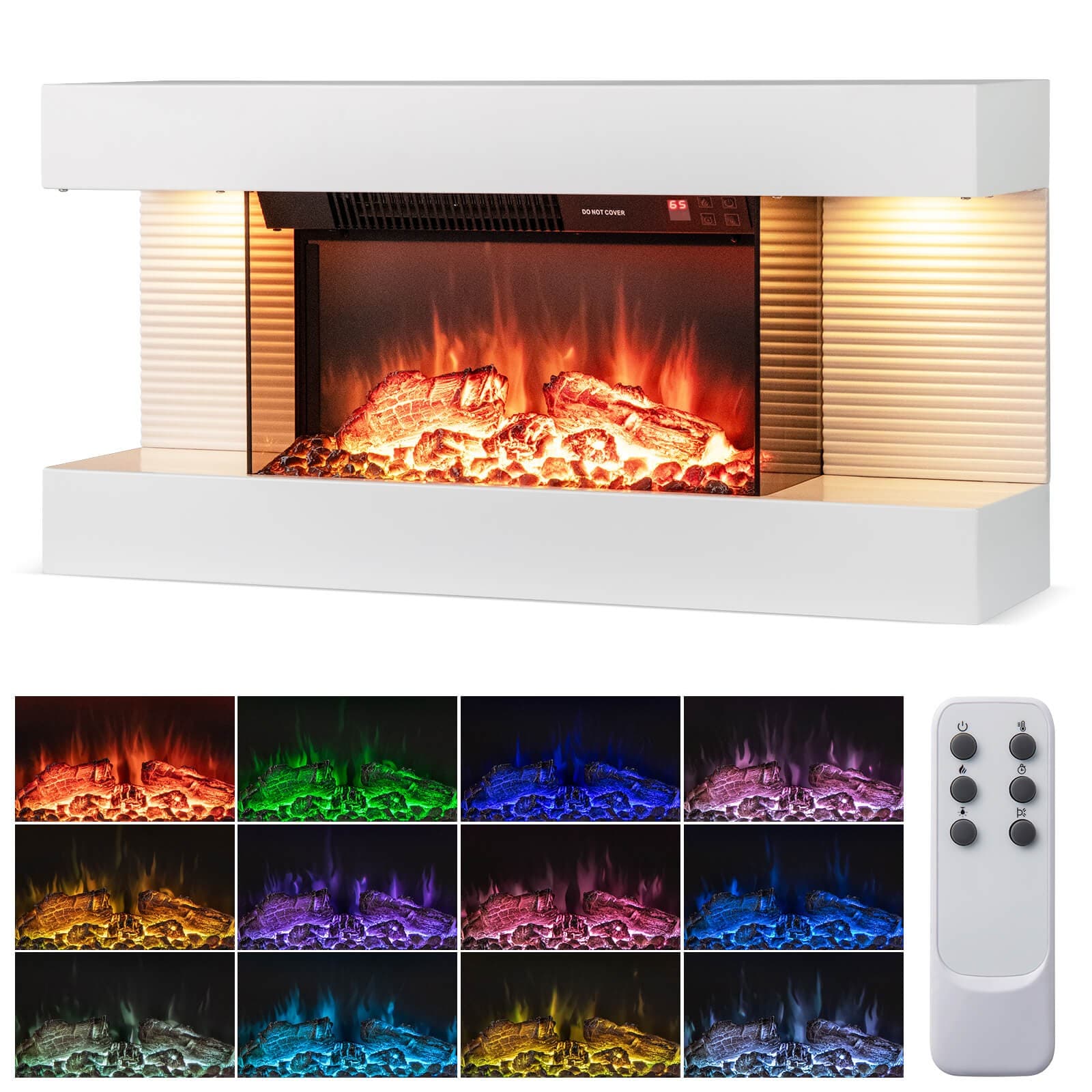 18" Electric Fireplace w/ 32" Floating Mantel 12-Color Dimmable Flame 8H Timer 5