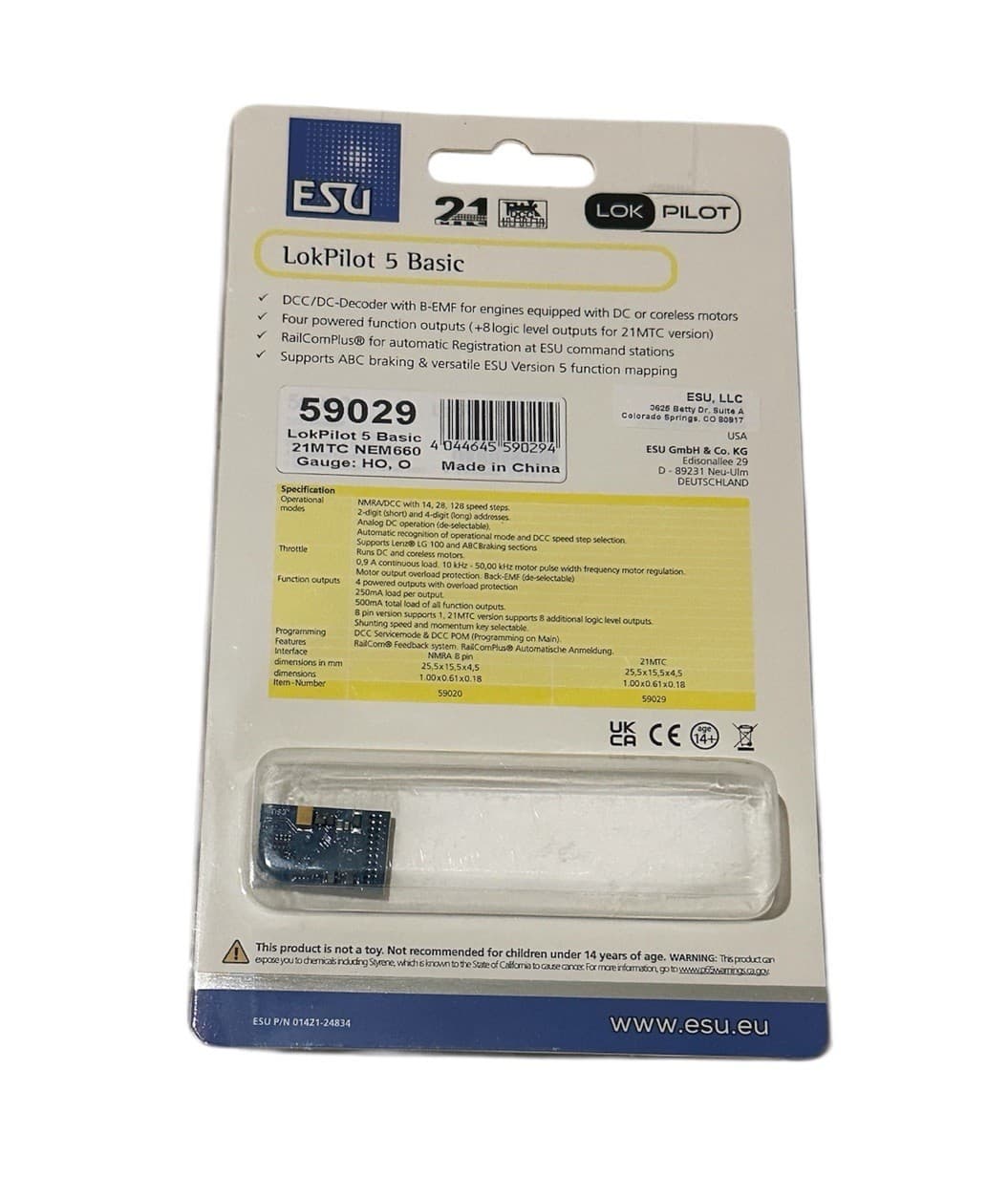 LokPilot 5 Basic DCC Motor Decoder 21MTC NEM660 Plug ~ HO / O Scale .. ESU 59029 2