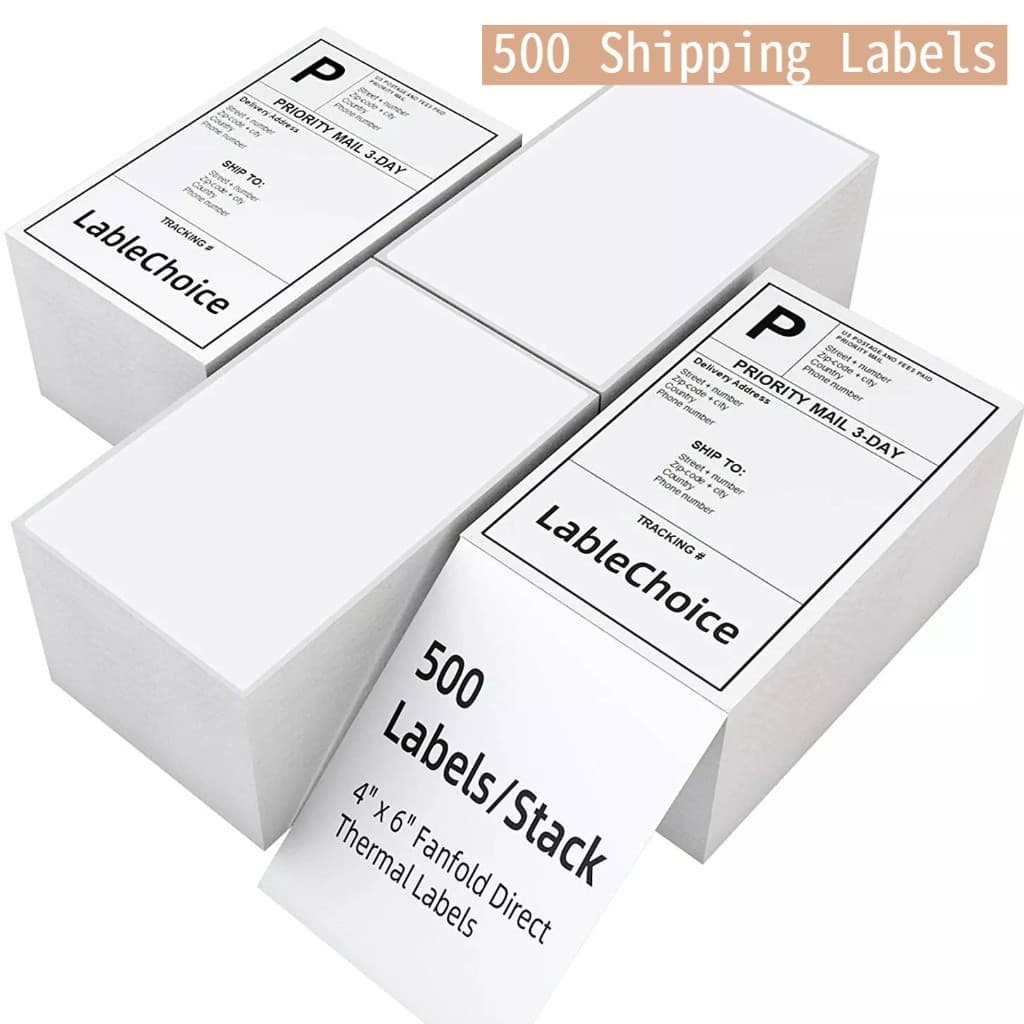 500 Stack 4" x 6" Direct Thermal Shipping Labels Zebra, Rollo and any Printers