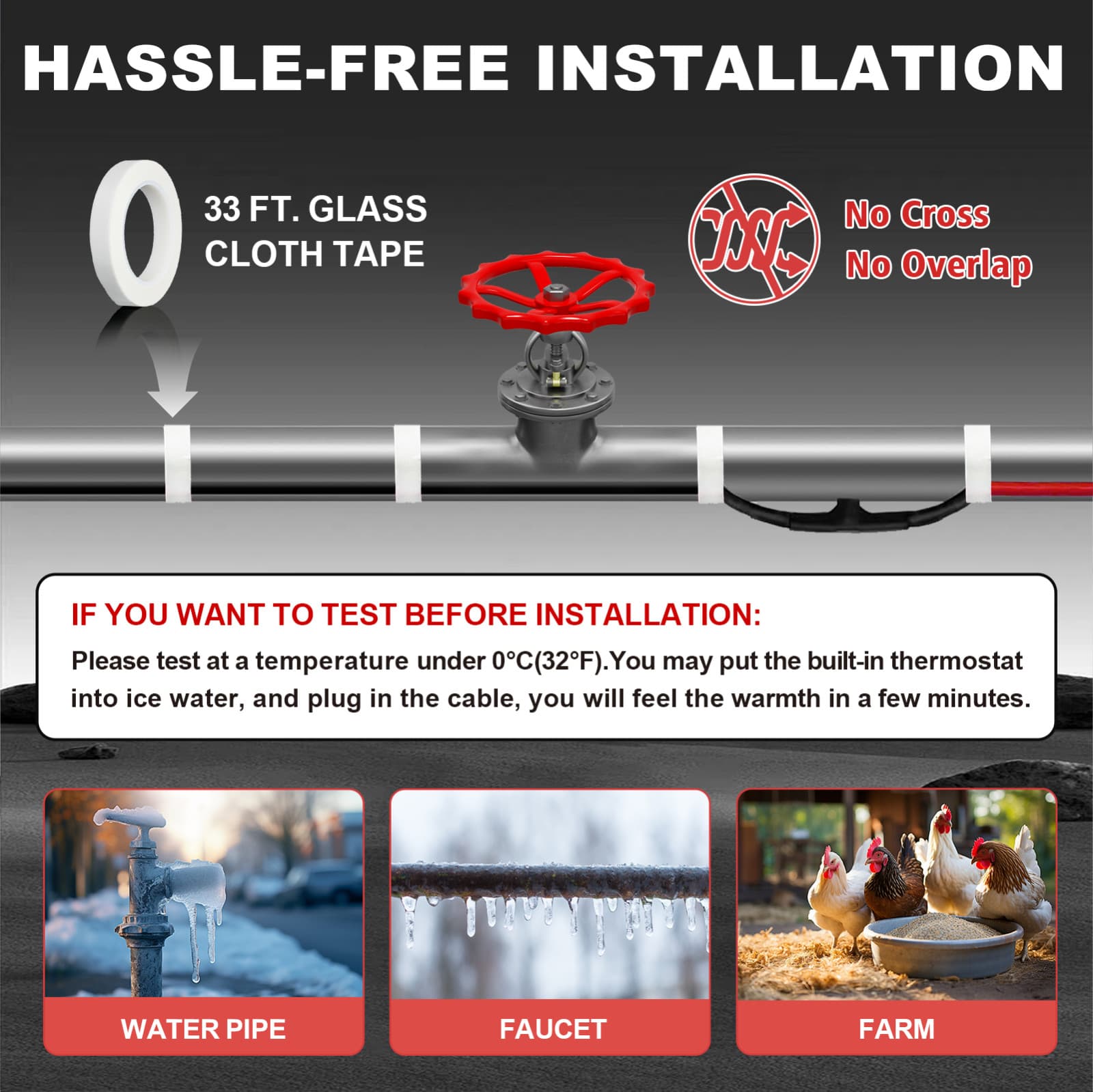 Heat Tape with Thermostat - Pre-Assembled Cable for Reliable Winter Water Pipe 2