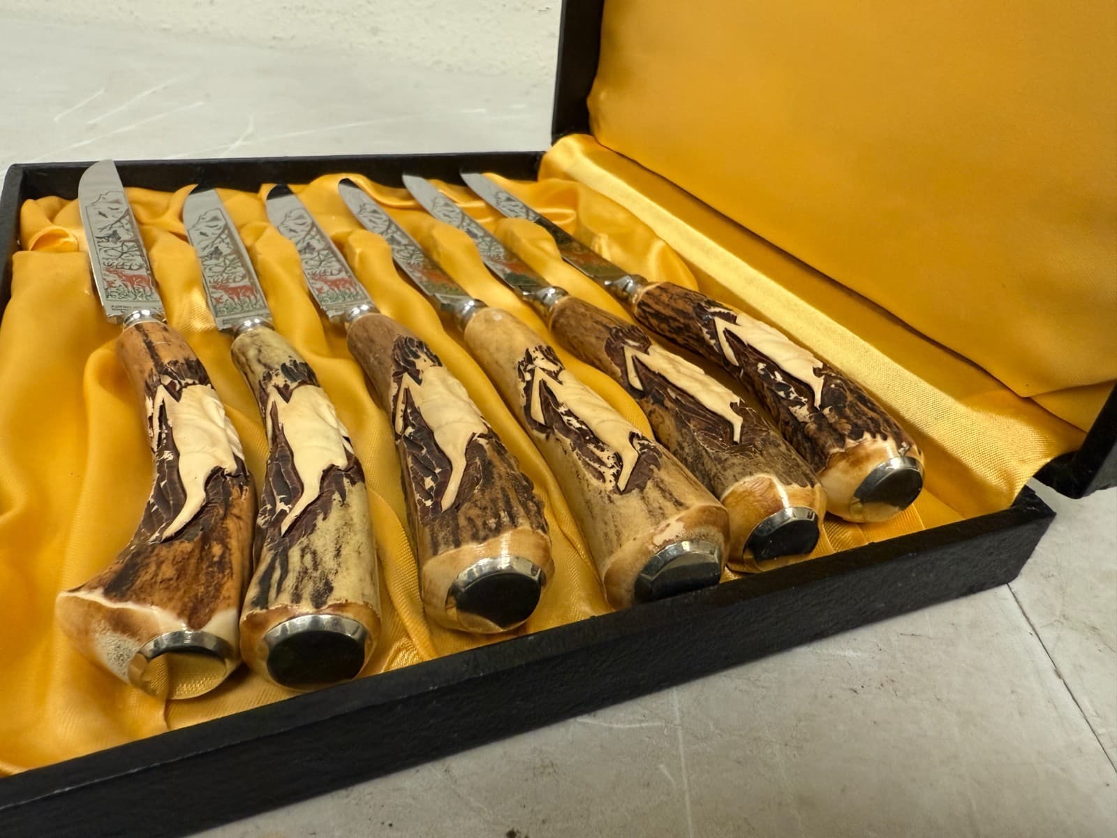 Anton Wingen Jr. Stag Antler Knife Set Of 6 Solingen Germany Original Box VT6066 6