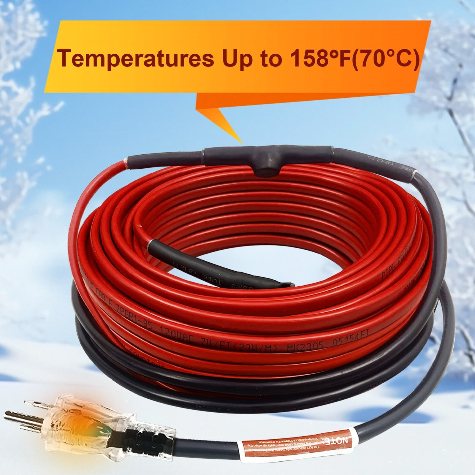 Heat Tape with Thermostat - Pre-Assembled Cable for Reliable Winter Water Pipe