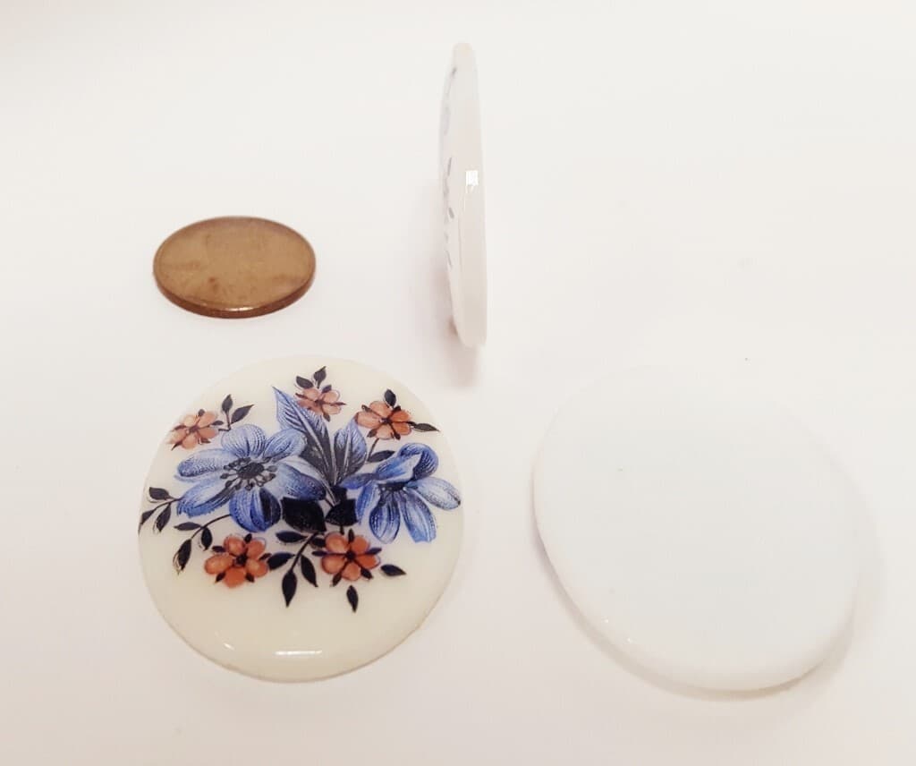 Vintage Glass Blue & Pink Flower 40x30mm. Oval German Cameo Cabochon 115 4