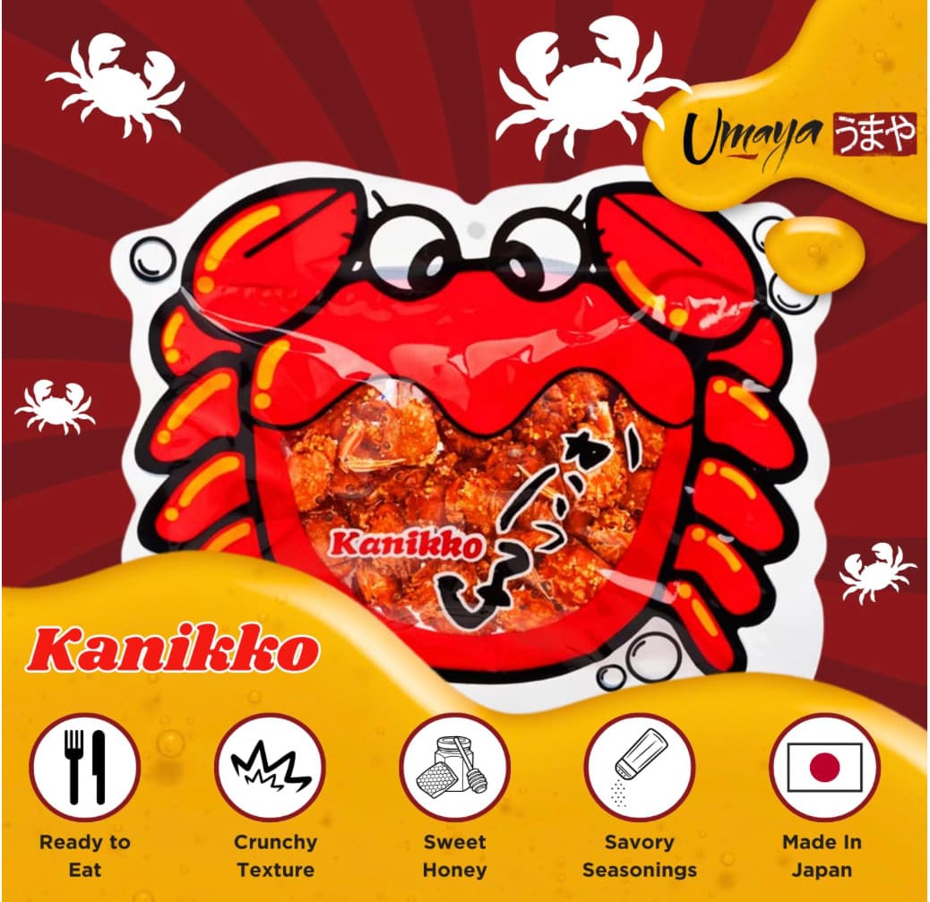 UMAYA Okabe Kanikko - Crunchy Japanese Baby Crabs Snack, Sweet & Savory - 2.3 oz 4