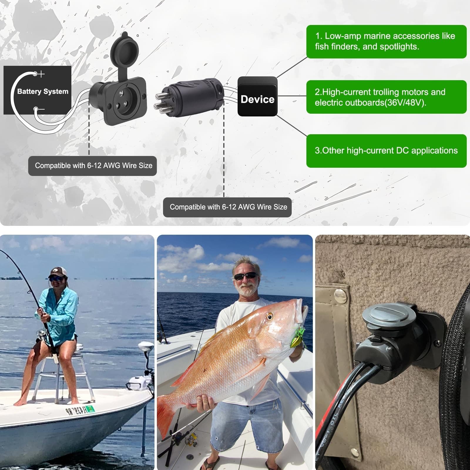 70A Trolling Motor Plug & Receptacle for 2 or 3 Wire 12-48V Systems Compatibl... 6