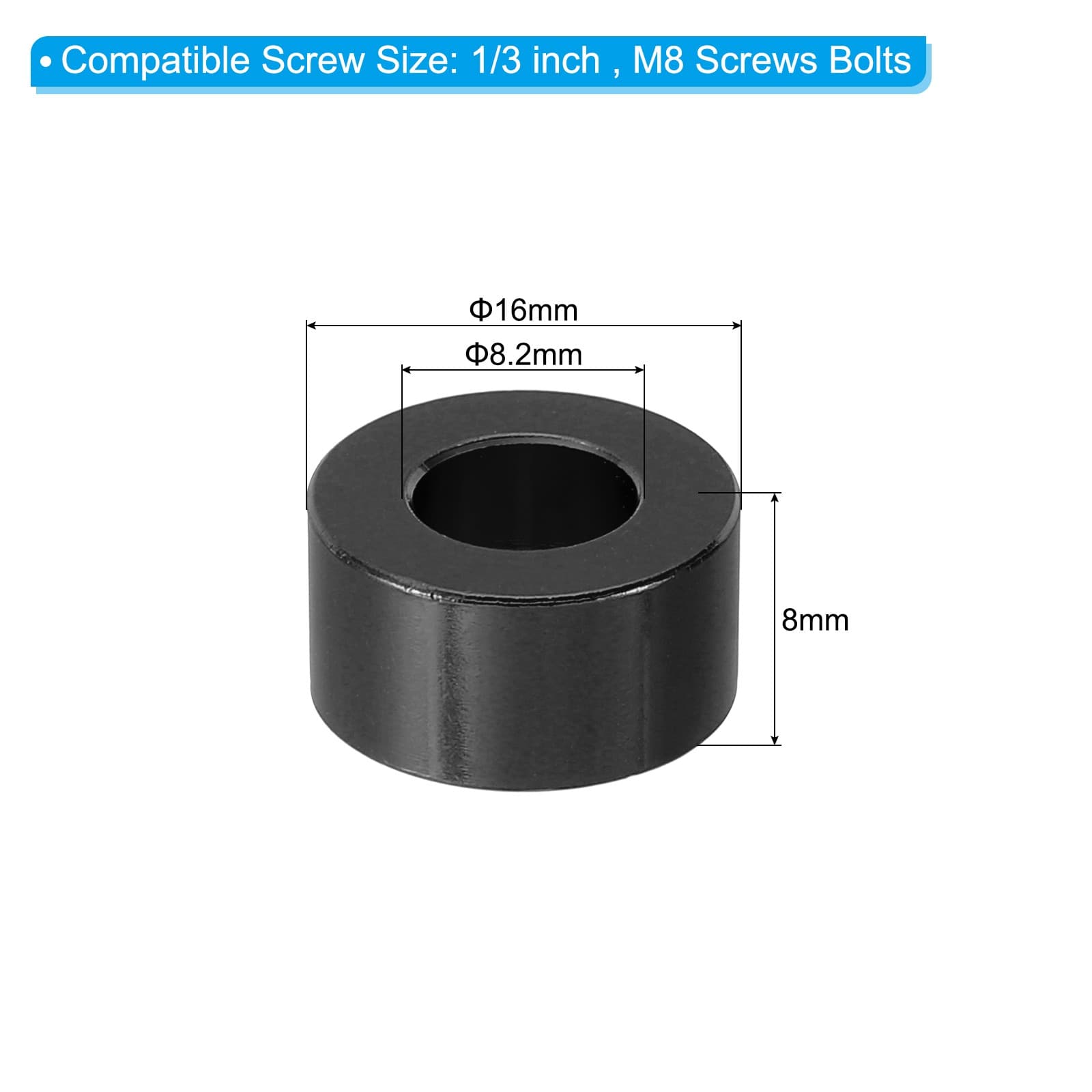 8 Pcs M8 Aluminum Metal Spacers Aluminum 8.2mm ID x 16mm OD x 8mm L Black 2