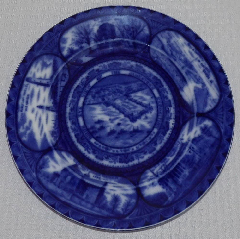 1907 Royal Stafford. Eng. Flow Blue Bird's Eye View Jamestown Exposition Plate