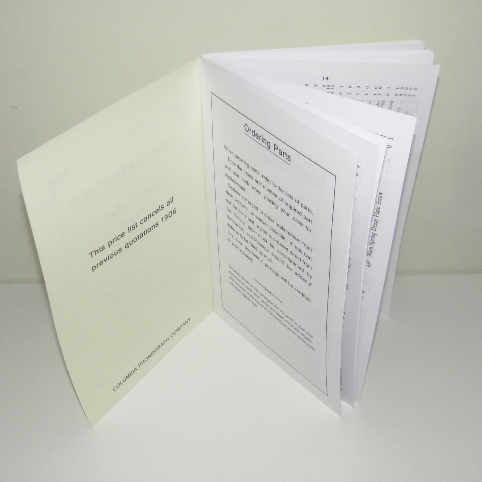 Columbia Phonograph Parts Manual Reproduction 2