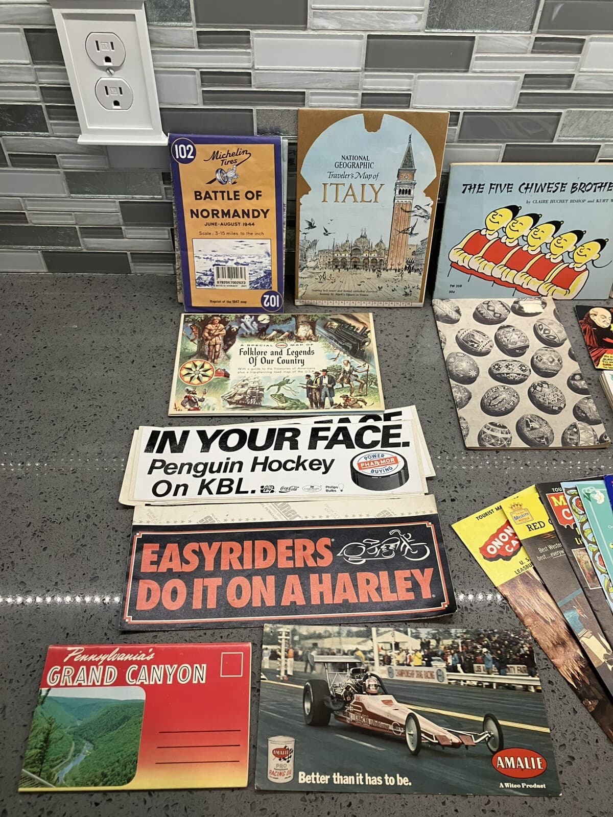 Lot Of Vintage Travel Brochures, Postcards, Maps, Books, Stickers Air Mail Misc 2