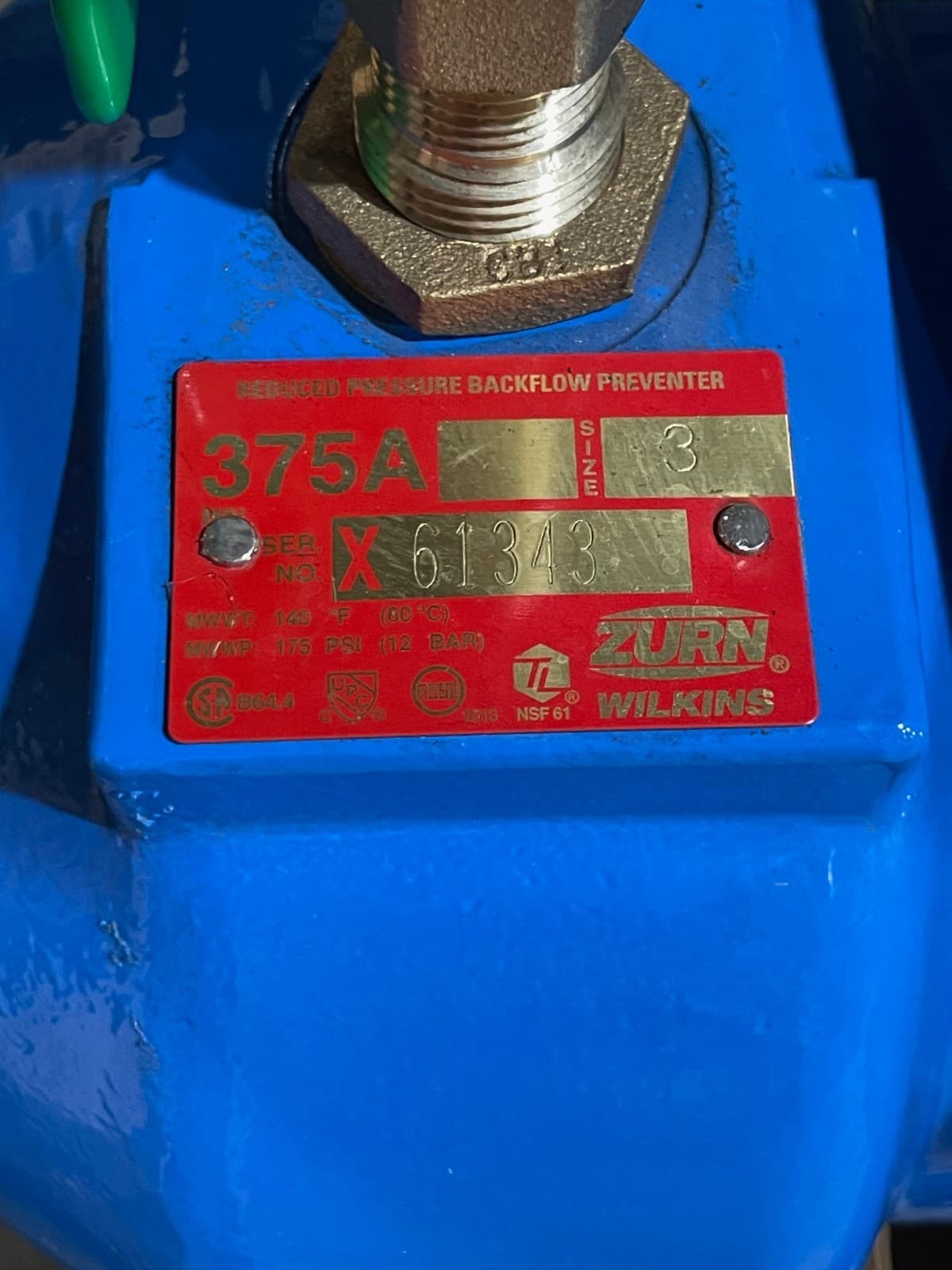 NEW 3" 375A Zurn Wilkins Reduced Pressure Backflow Preventer Stem Shut Off Valve 4