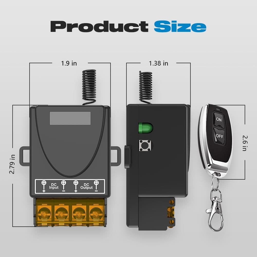 New 12V Remote Switch Wireless, DC Relay RF Control Switch w/ 328ft Long Range 2