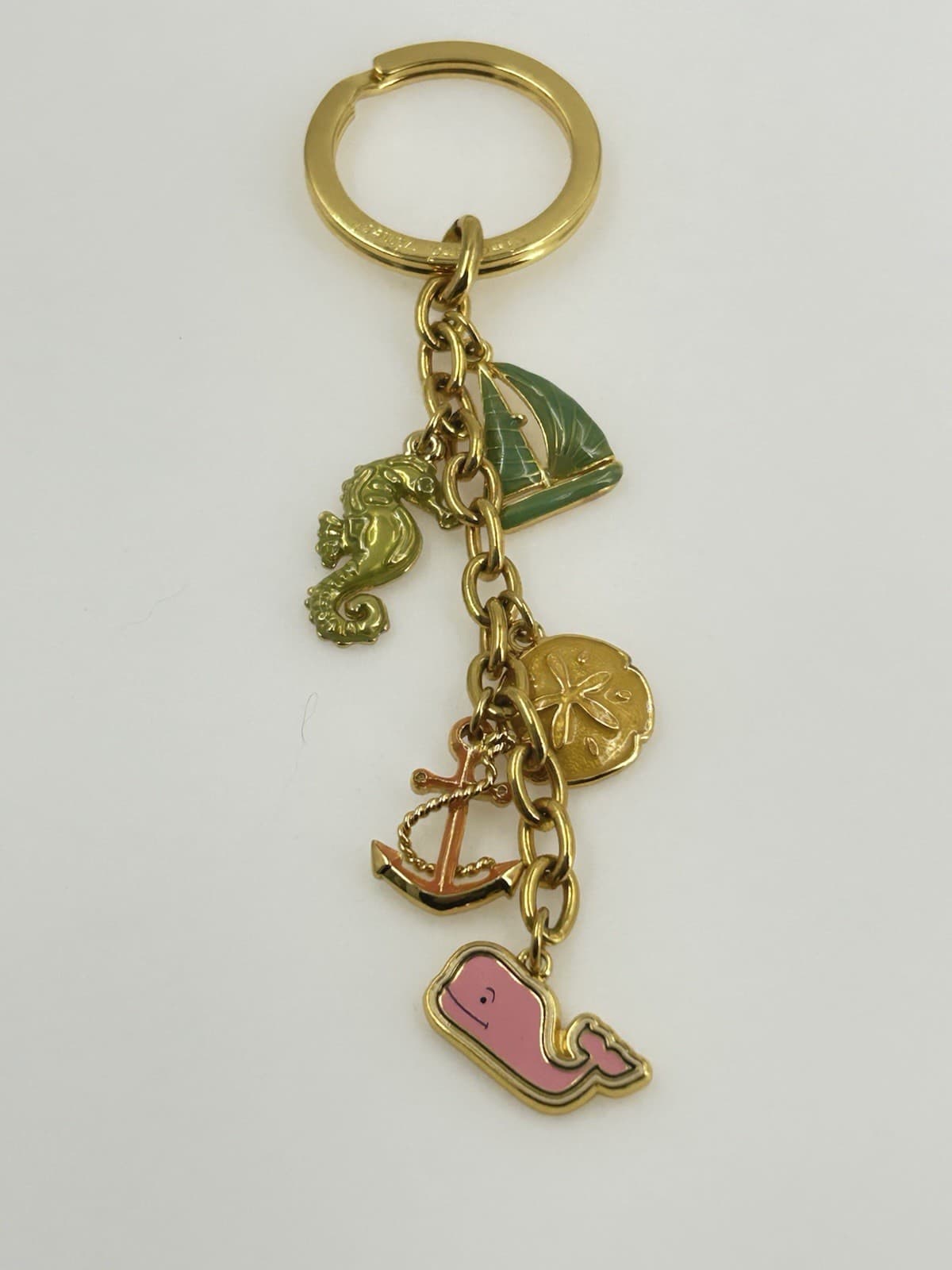 Vineyard Vines Nautical Whale Charm Gold Tone Sailboat Anchor Seahorse Keychain 2