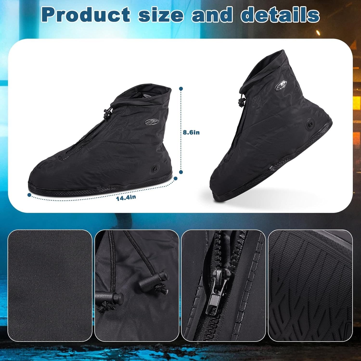 Shoe Covers with Zipper, Waterproof Hard Sole Version Shoe Covers for Rain XL 6