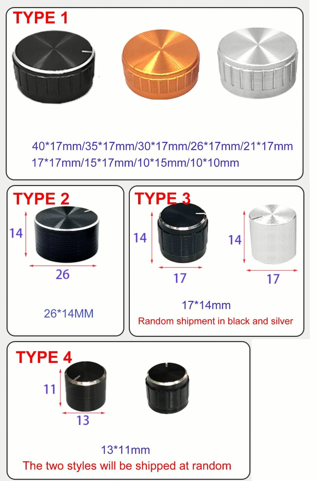 6pcs Volume Control Rotary Knobs for 6mm Dia Knurled D Shaft Potentiometer 3