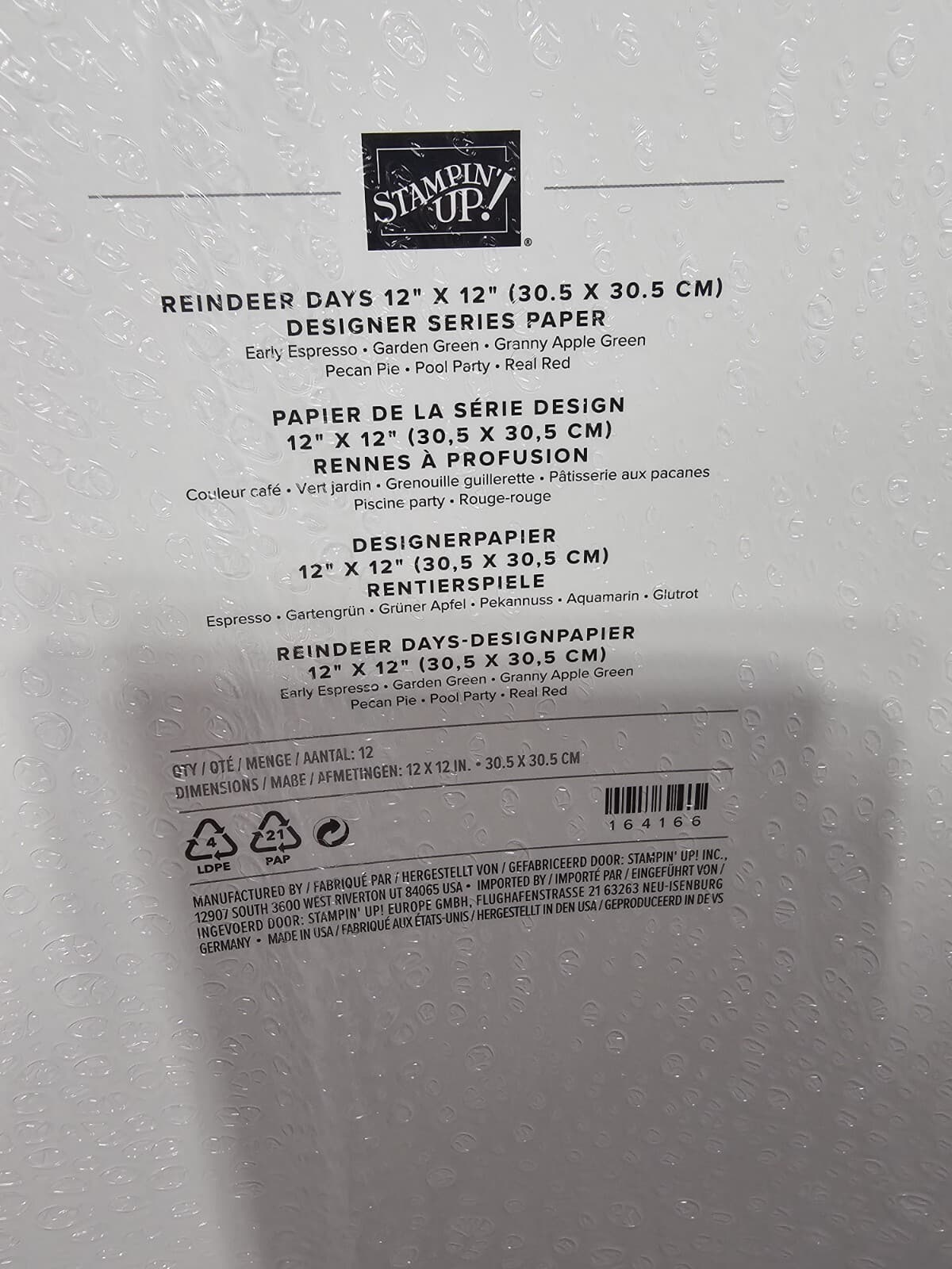 Stampin’ Up! REINDEER DAYS DESIGNER SERIES PAPER DSP 12 sheets 12 x 12 2