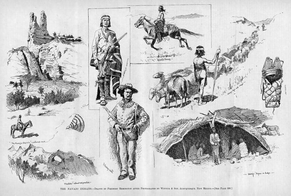 FREDERIC REMINGTON NAVAJO INDIANS LODGE WARRIOR SCOUT HORSES 1890 HISTORY