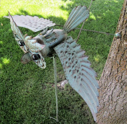 Wing Flapping Kinetic Metal Owl Yard Stake Wind Spinner Whirly-Gig Windmill 4