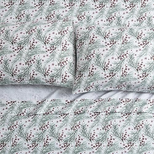  - Sheets, 4-Piece Cotton Flannel Bedding with Matching King Pine Red 3