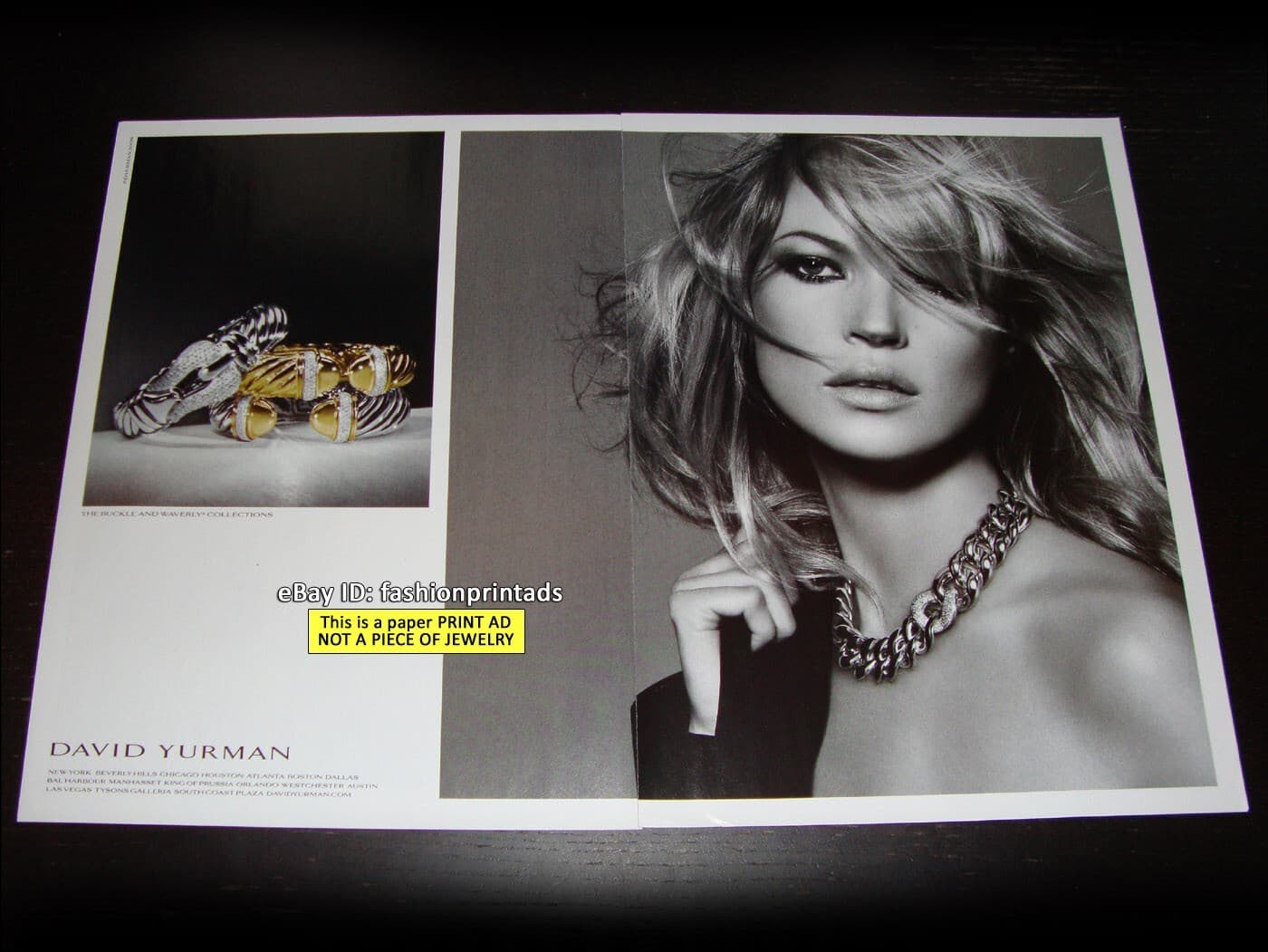 DAVID YURMAN 3-Page PRINT AD Spring 2009 KATE MOSS Buckle & Waverly Collection