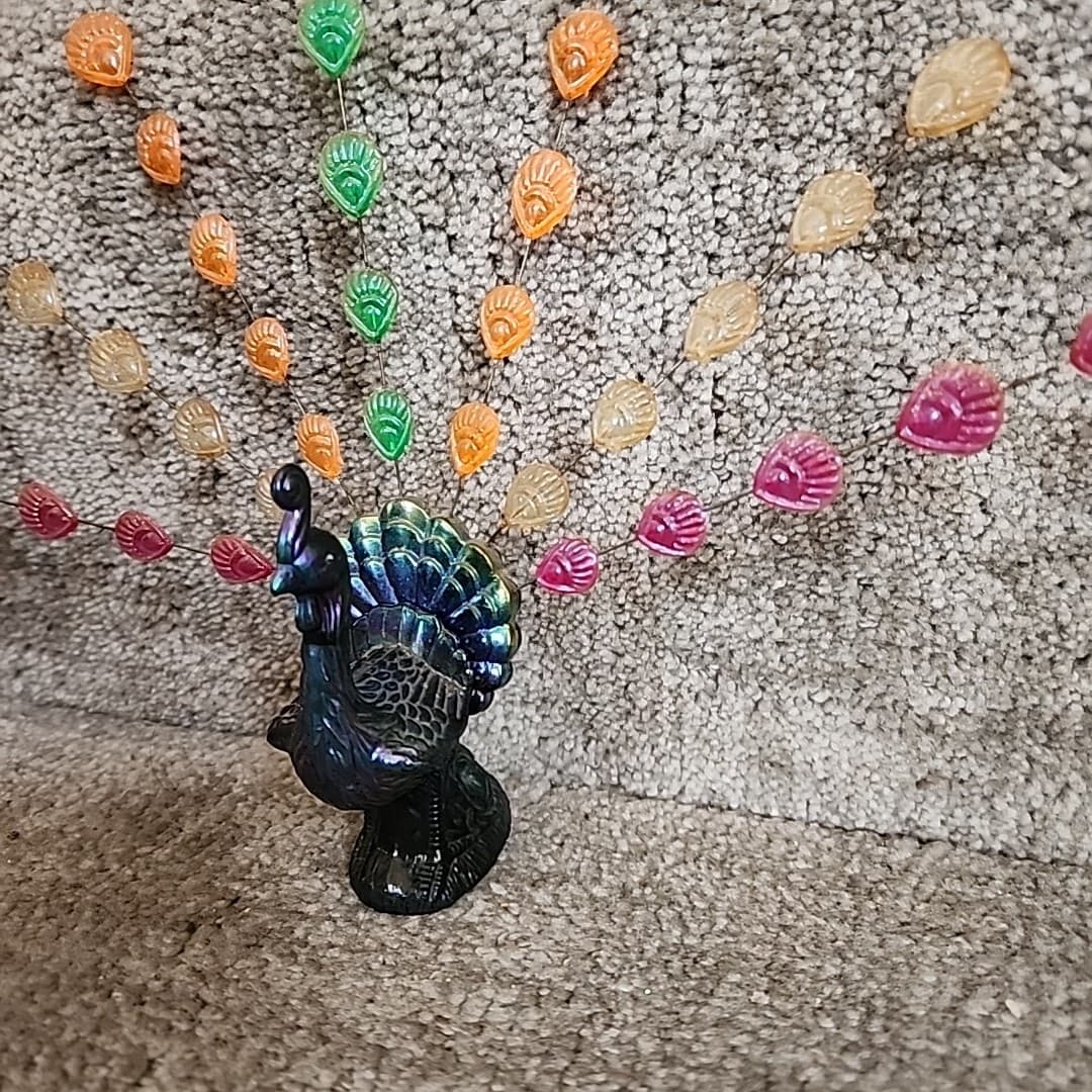 Vintage Plastic MCM Iridescent Peacock w/ Wire Feathers Figure 3