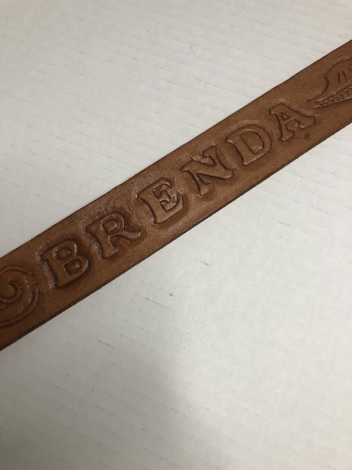 Vintage Tan Leather Belt Hand-Tooled Vine Paisley “BRENDA”  Metal Buckle 3