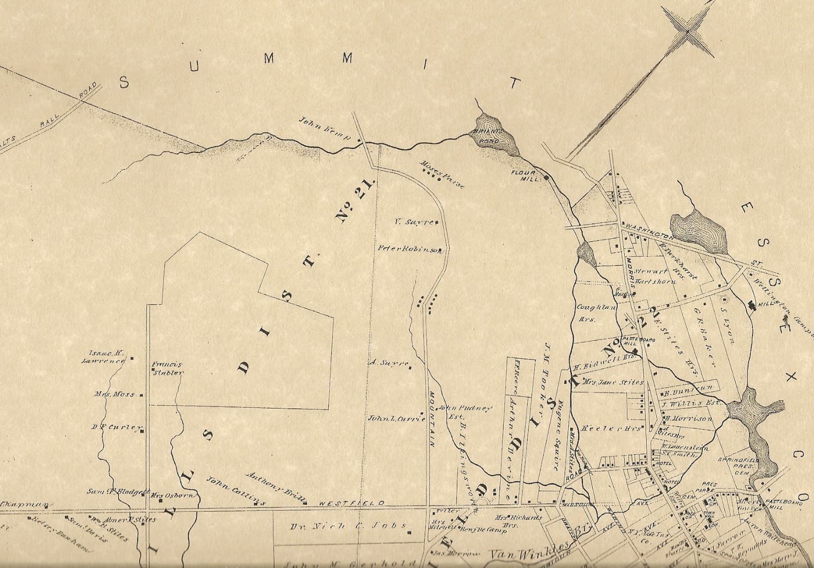 Springfield Union Cty NJ 1882  Map with Businesses and Homeowners Names Shown 2