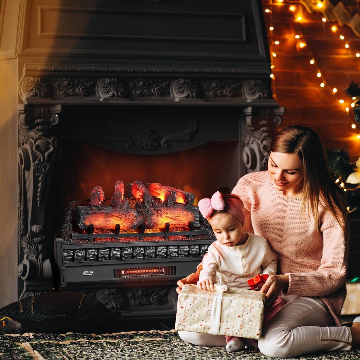 TURBRO Eternal Flame 30 in. WiFi Infrared Quartz Electric Fireplace Log Heater 6