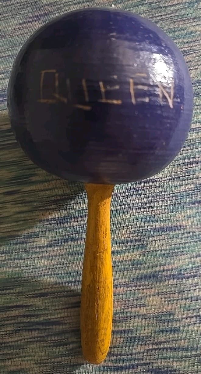 Vintage Hand Carved,  Handmade Maracas With Etched Design, Queen And Jungle 3