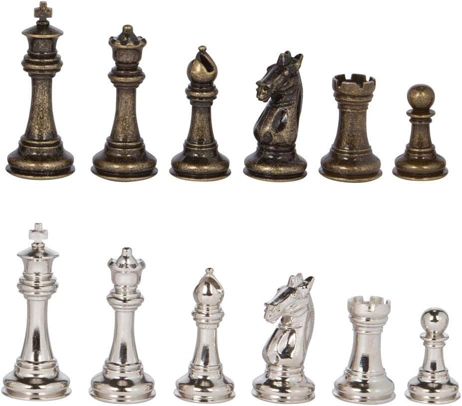 Edgemar Silver and Bronze Metal Chess Pieces with 3.75 Inch King and Extra Queen