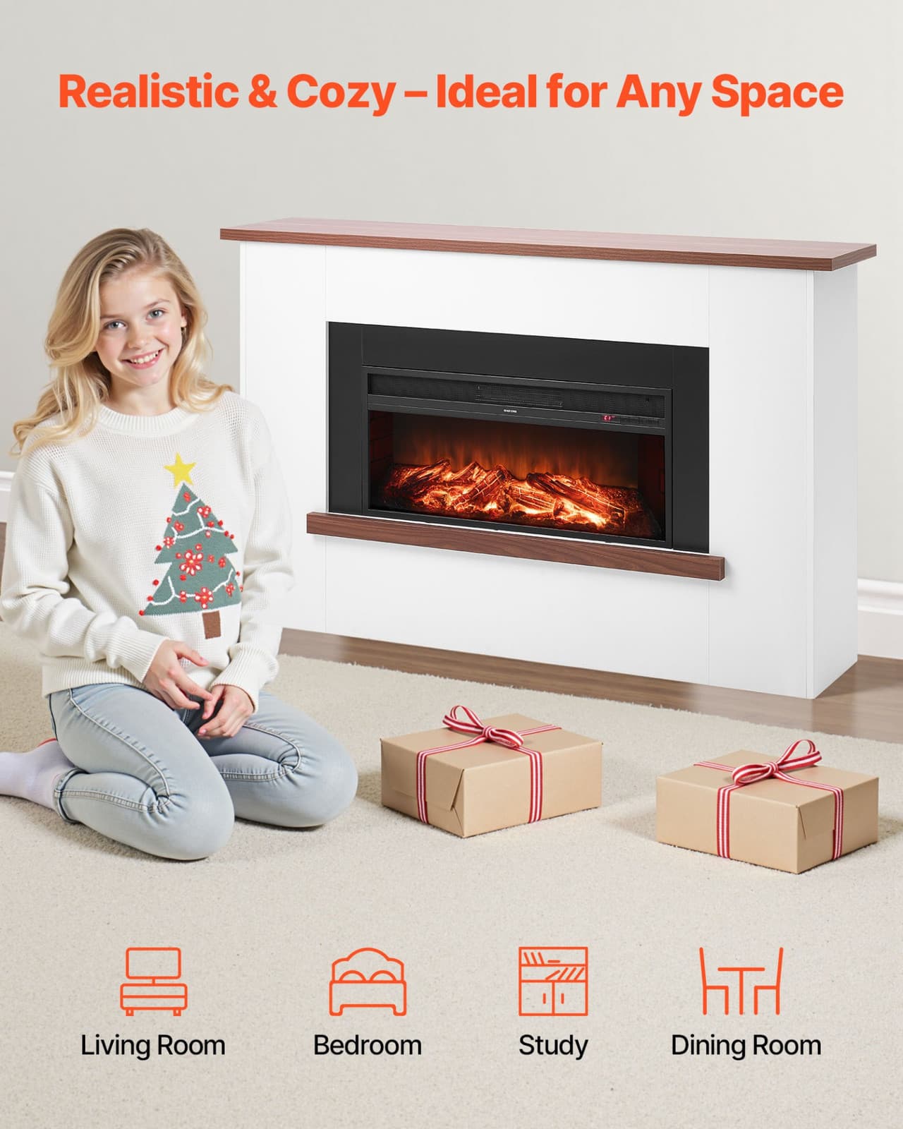 Electric Fireplace Mantel 65.5" Freestanding Heater 1500W with 3D Flame & Remote 2