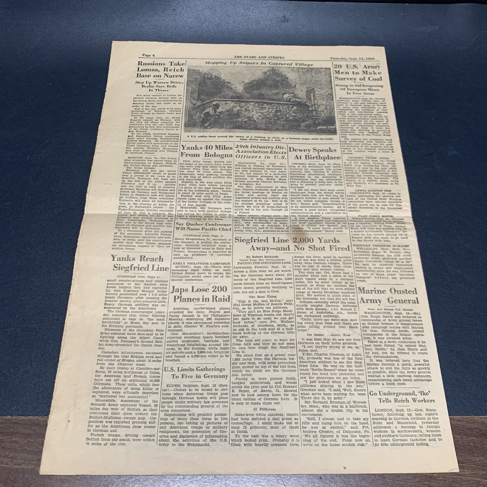 Vintage WW2 Stars & Stripes “Yanks at Siegfried Line” Sept 14 1944. F9 5