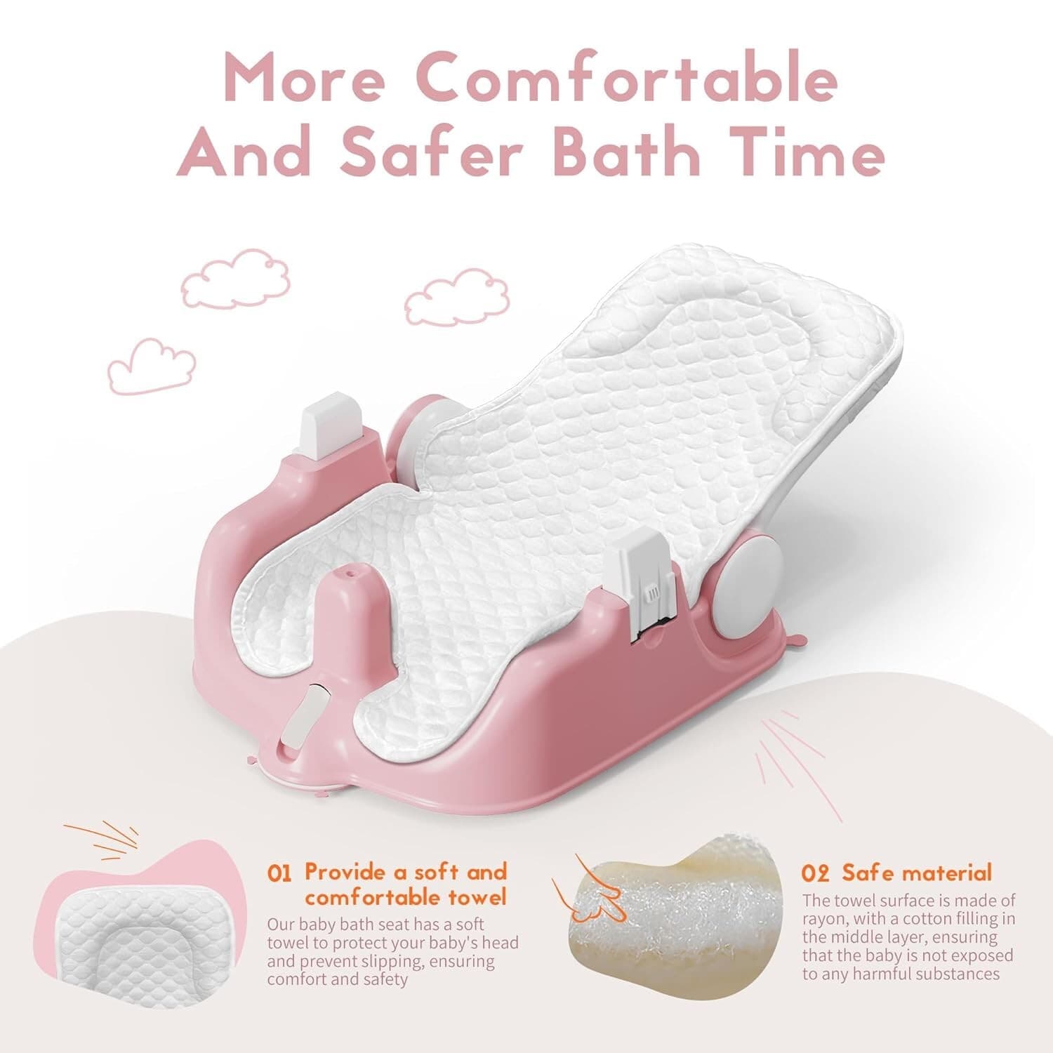 Baby Bath Seat Polypropylene Adjustable 3 Modes Soft Towel Infant Bathtub 5
