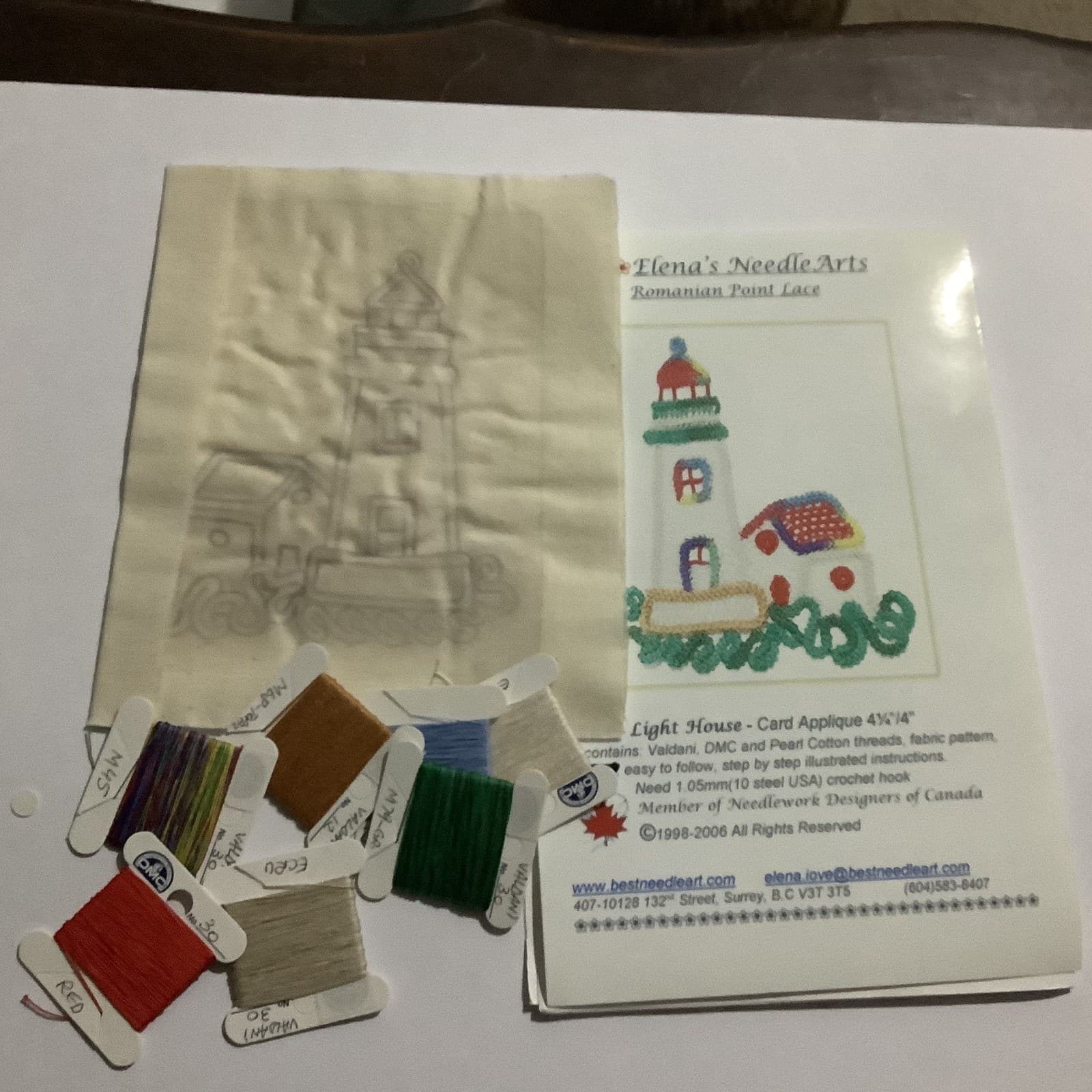 Romanian Point Lace Kit. Light House Card Applique. Elena’s Needle Arts. 3