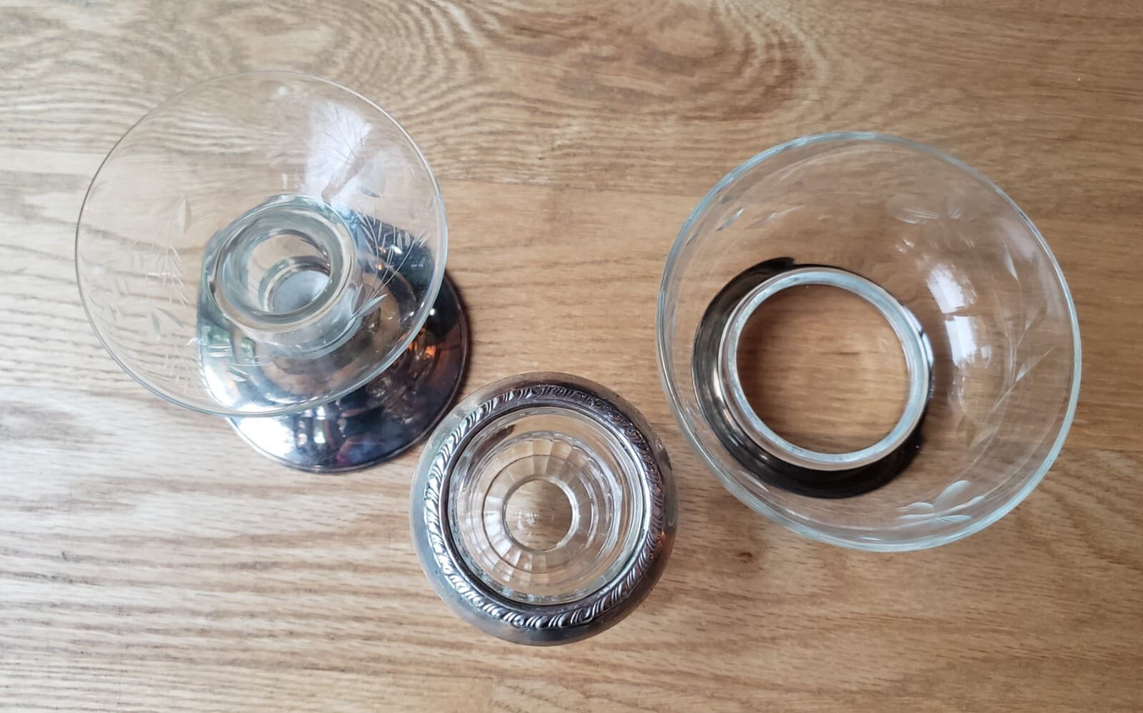 Lot Of 3 Sterling Silver & Crystal Candle Holder, Candy Dish, Toothpick Holder 2