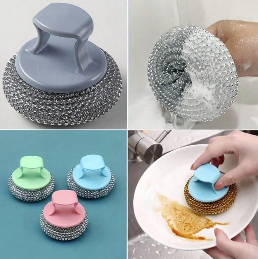 2pcs Stainless Steel Wire Ball Brush – No Scratch Heavy‑Duty Scrubber - NEW 3