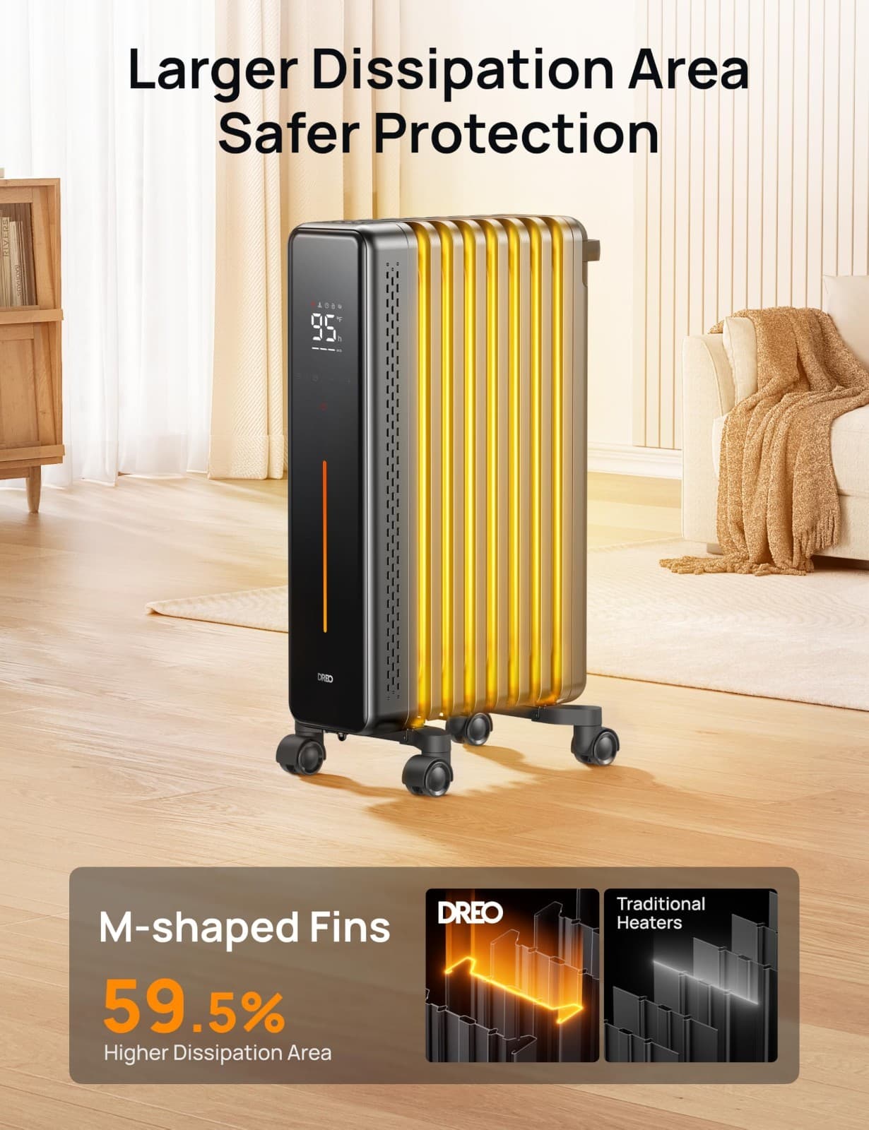 Dreo Radiator Heater, 8 Safety Protection Oil Filled Space Gray 2