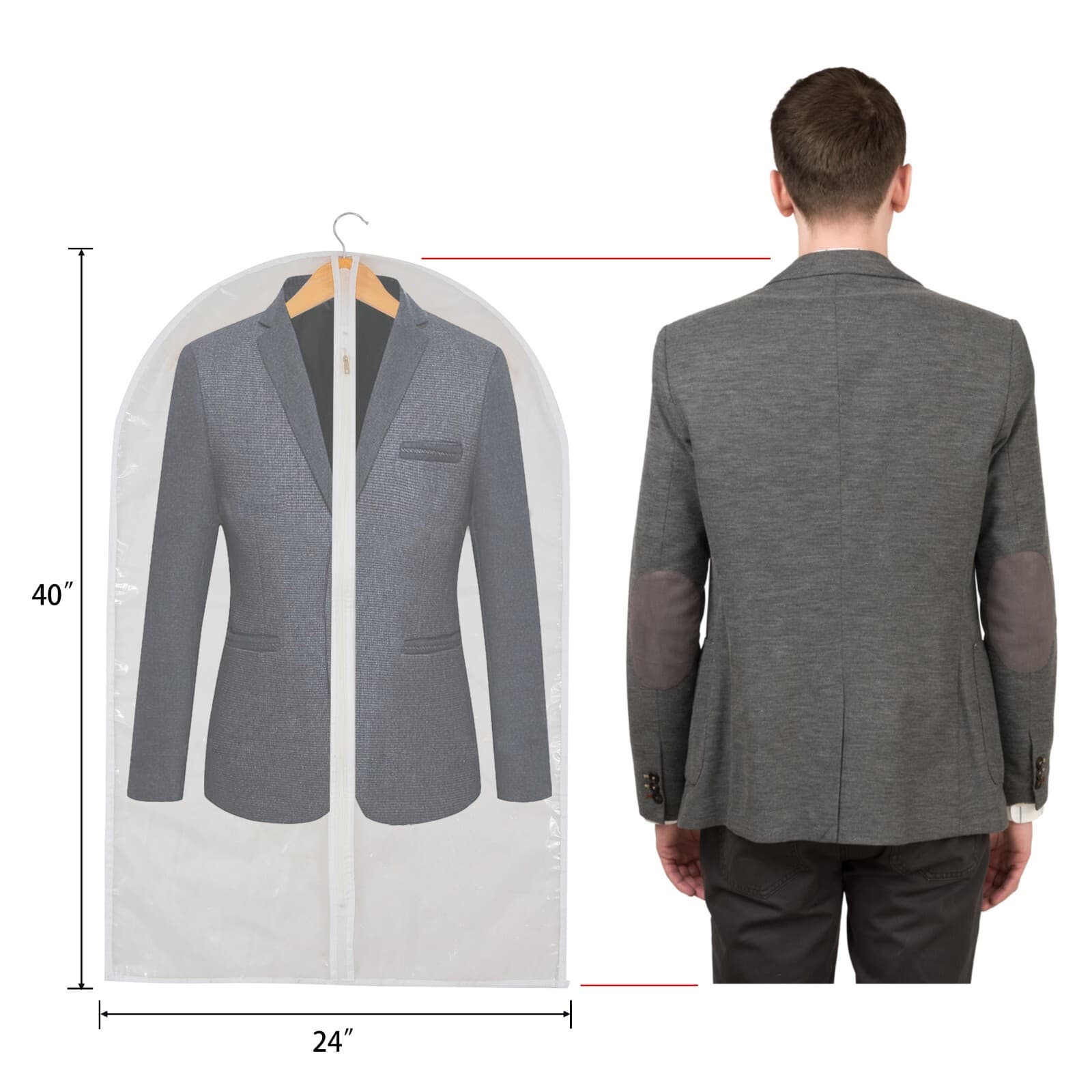 Clear Garment Bag Suit Bags Closet Storage Dust Cover with Zipper for Clothes 2