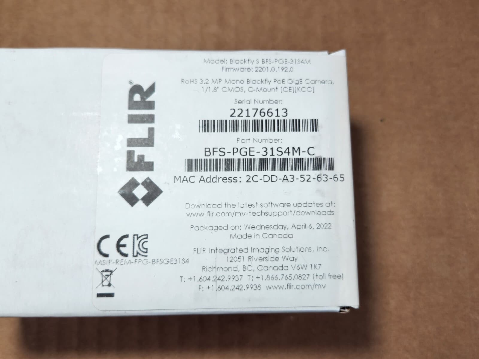 NEW FLIR BFS-PGE-31S4M-C Blackfly S GigE PoE 3.2MP Sony IMX265 Monochrome Camera 4