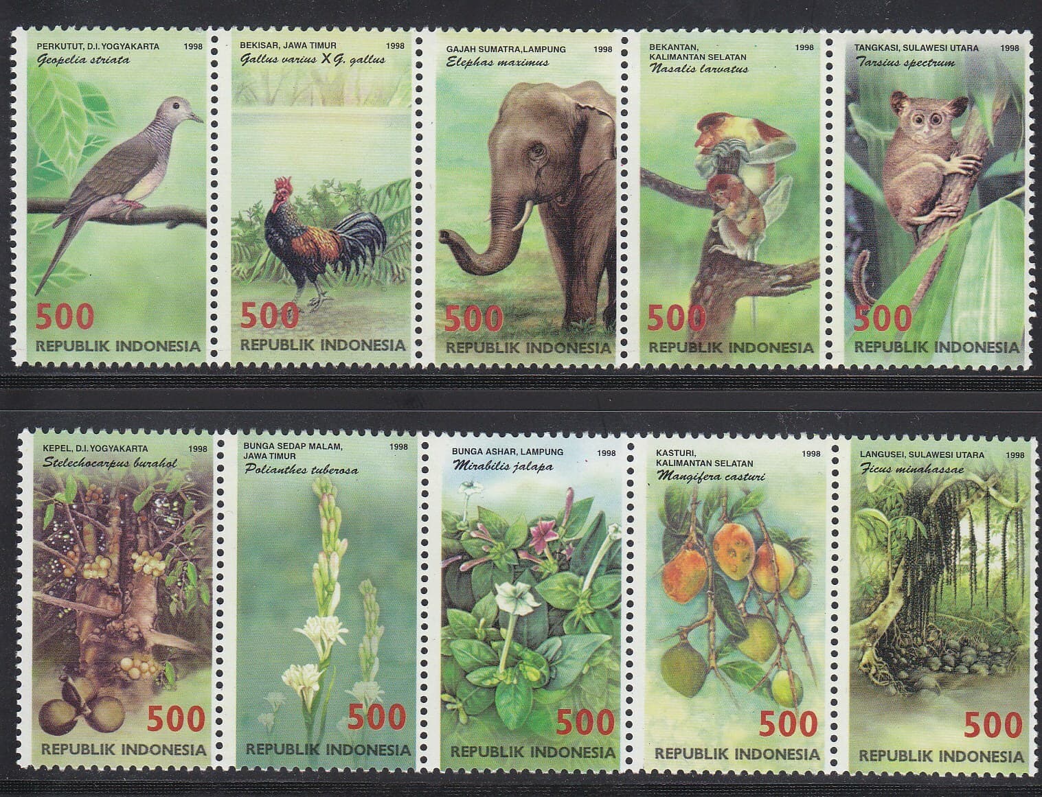 Indonesia - Indonesie Issue 1998 (1913-1922) Birds - Elephant - Fruits