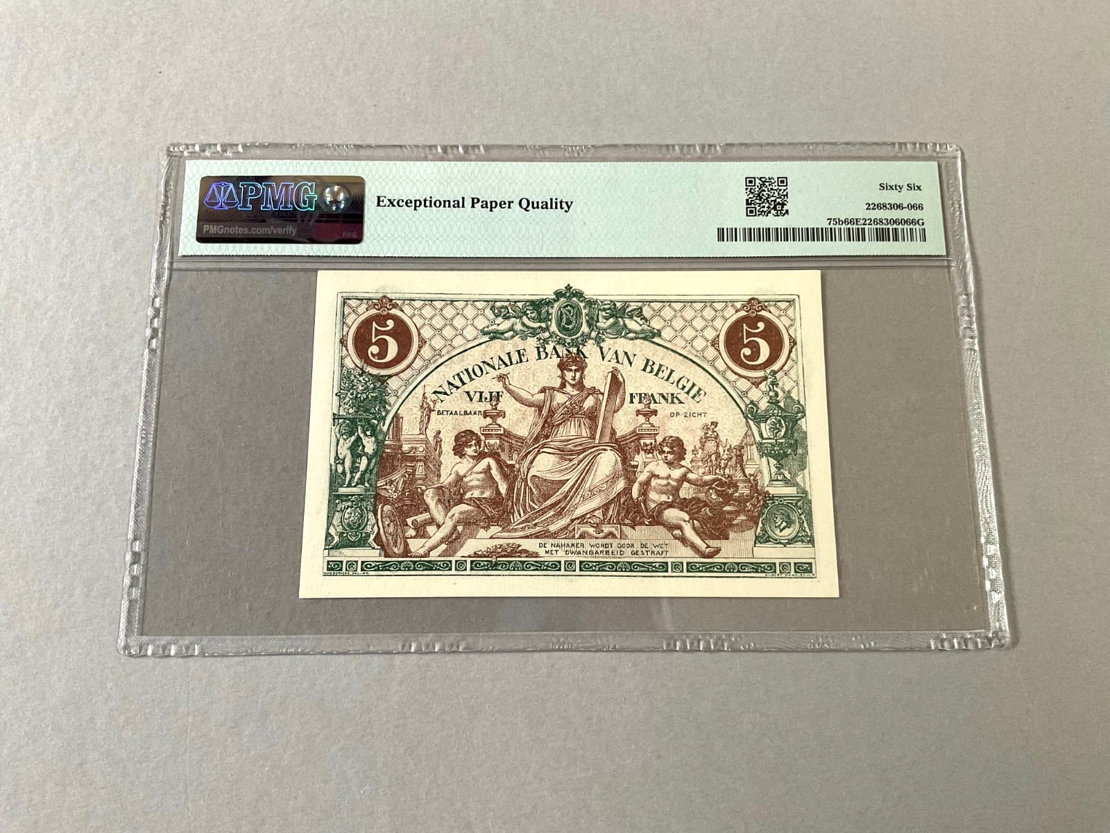 Belgium 5 Francs P-75b 1919  PMG 66 EPQ 3