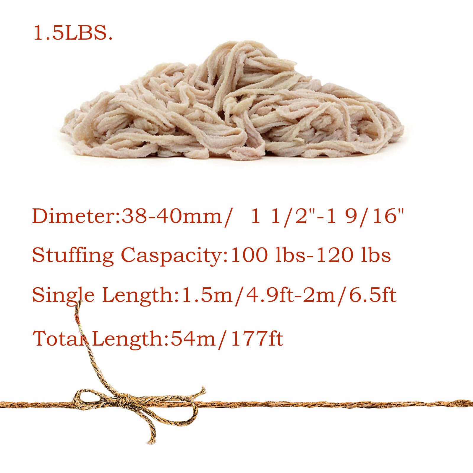 Natural Edible Sausage Casing for Home Sausage Making, Diameter 1.5" 5