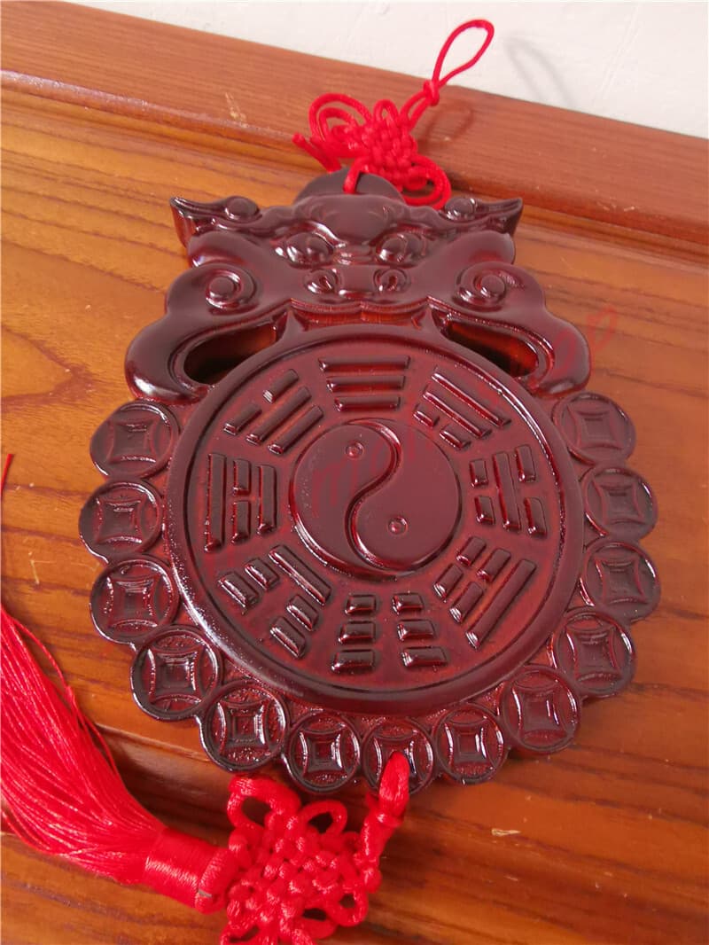Peach Wood Beast Head Bagua Mirror Tiger Head Pendant Wood Carving Feng Shui 3