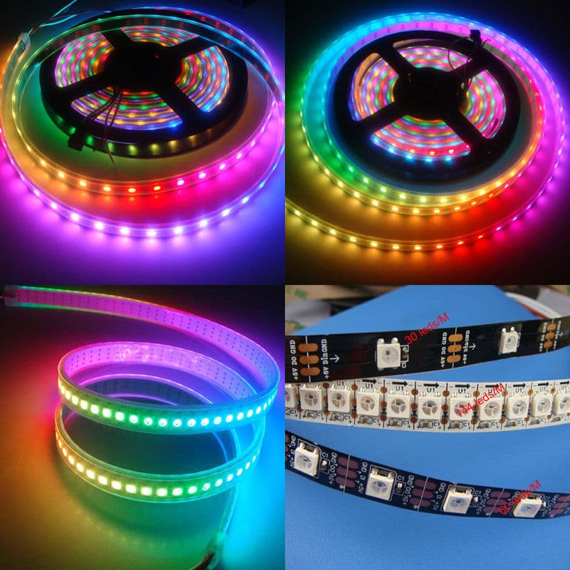 WS2812B 5V 5050 RGB LED Strip 1-5M 30 60 144 150 300 Leds Individual Addressable 3