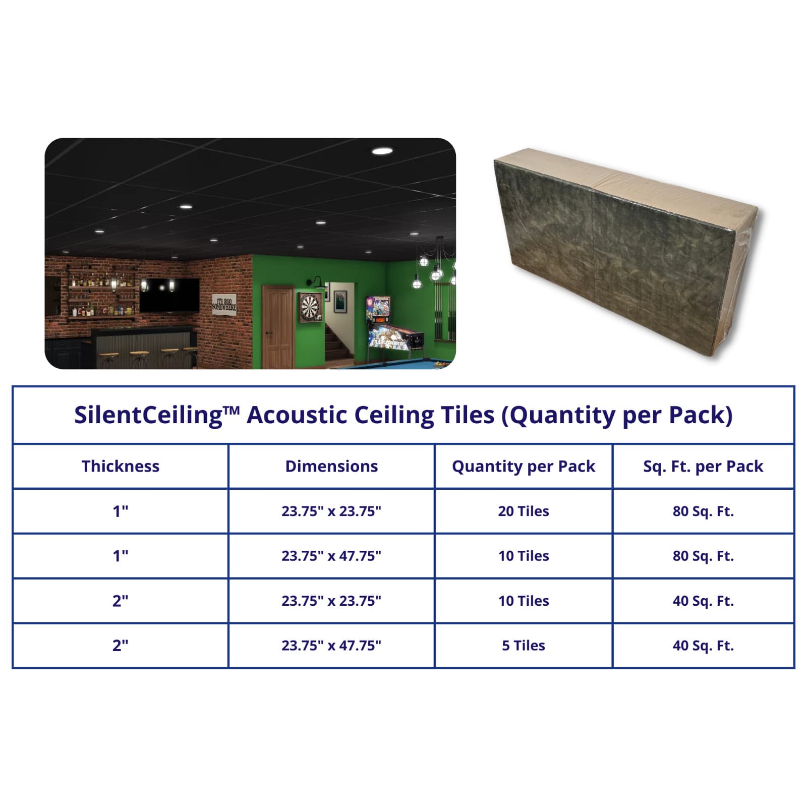 Black Theater Acoustic Drop Ceiling Tiles 24"x24"x2" Sound Absorbing, 10 pcs 5