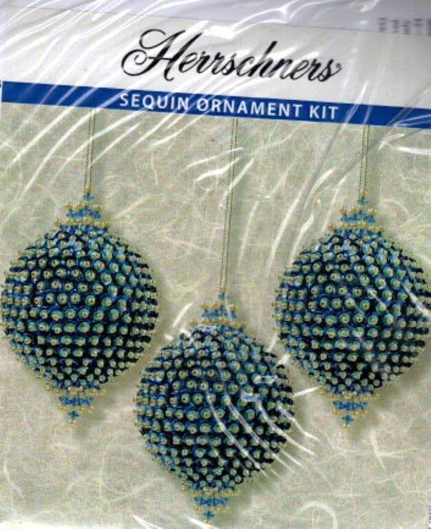 HERRSCHNERS AZURE SHIMMER SEQUIN ORNAMENT KIT SET OF 3