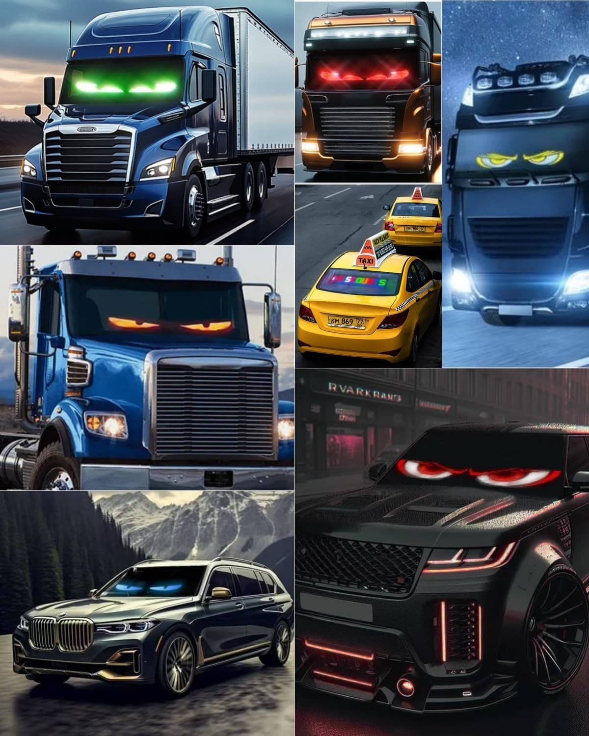 2PCS 3x7 Devil Eyes LED Car Lights Animated Windshield Sign App Control 5