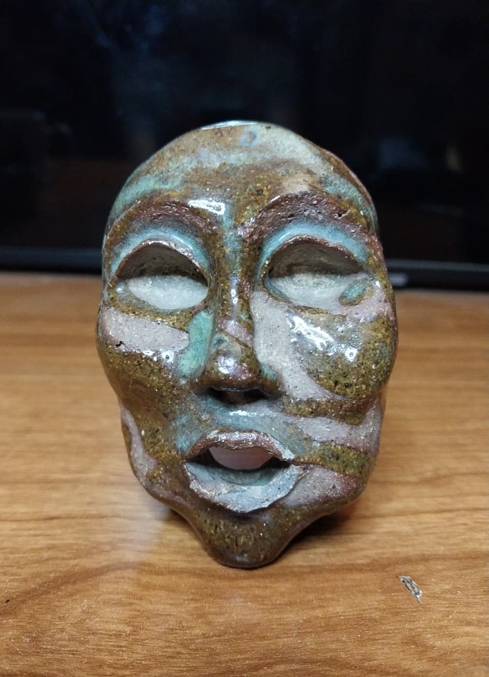 Heavy 3.5" Brutalist Ceramic Face Mask Sculpture Miniature Glazed Excellent!!! 2