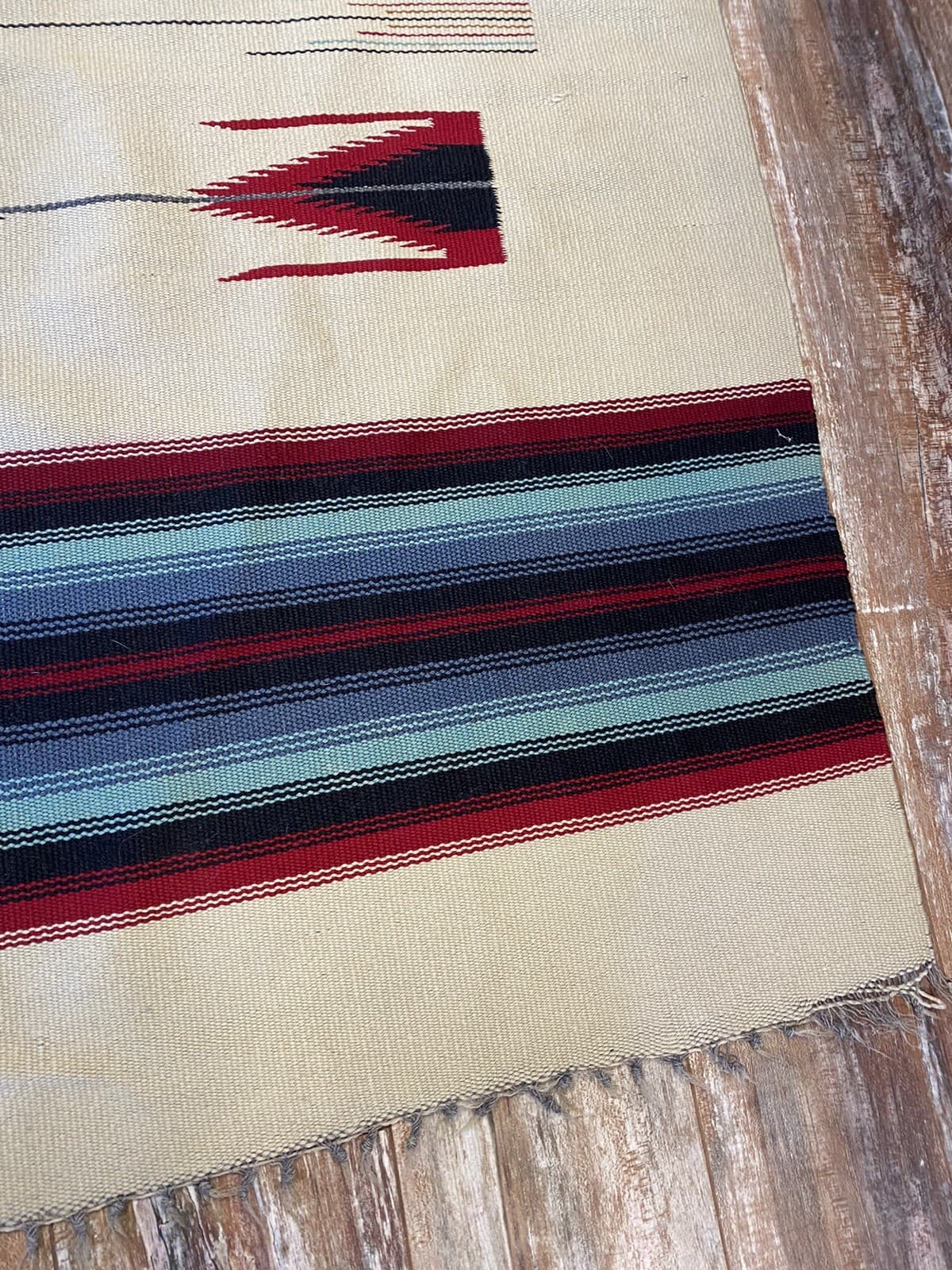 Vintage Woven Thunderbird Rug Red White Native Pattern 80”x46” 3