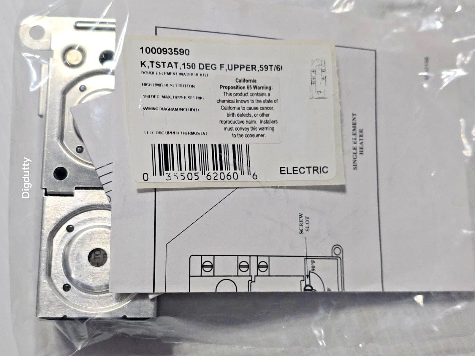 AMERICAN WATER HEATER 100093590 Electric Upper Thermostat 150°F, K, KSTAT 59T 3