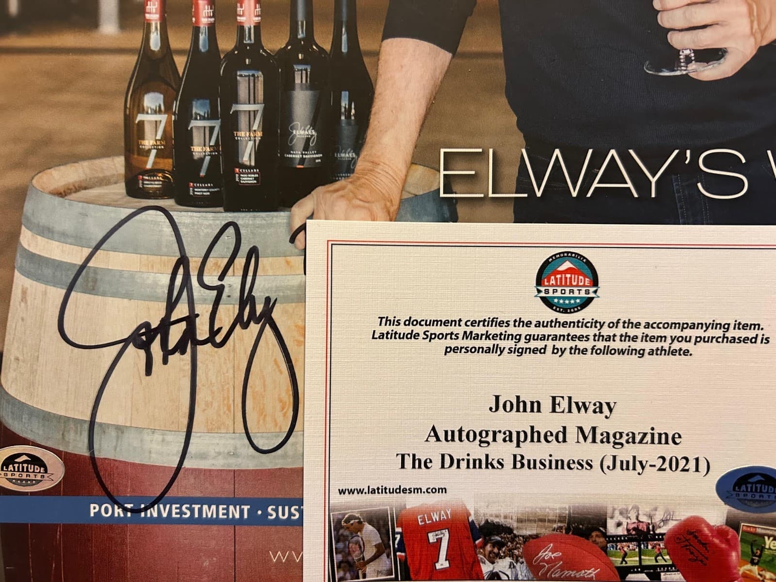 John Elway Autographed Magazine (The Drinks Business-Issue 228) July-21 LSM COA 2